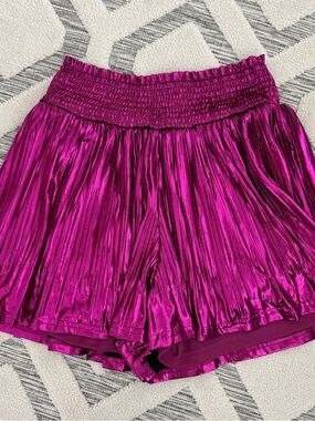 Metallic Fuchsia Smocked Waist Women’s Shorts